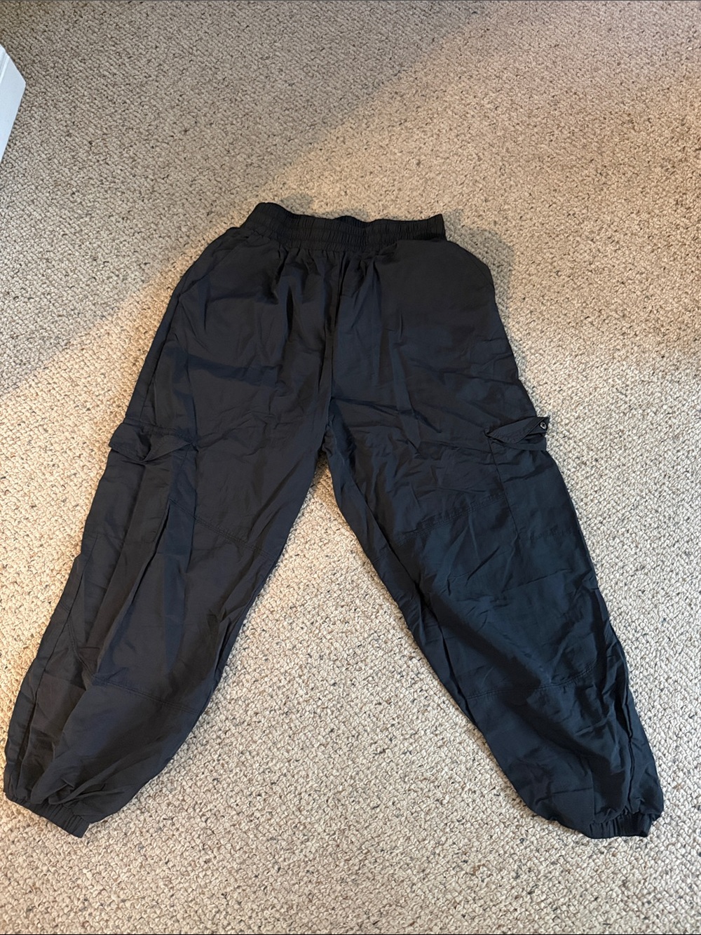 women’s Black Cargo Jogger Pants - Casual Elastic Waist